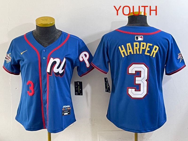 Youth 2025 Philadelphia Phillies #3 Harper Blue All star Nike MLB Jersey style 05